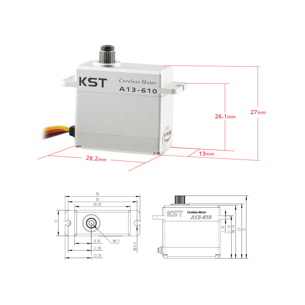 KST A13-610 V8.0 Digital Servo 8.4V 0.10s 9kg.cm 124oz.in