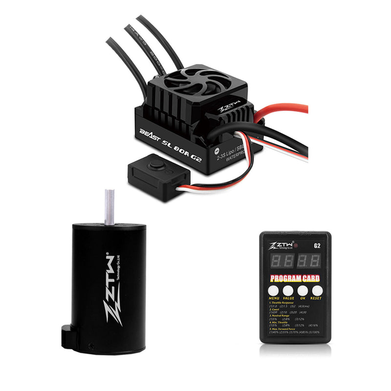 ZTW Beast G2 80A ESC Sensorless 3660 Motor Combo For 1/10th RC Car RTR