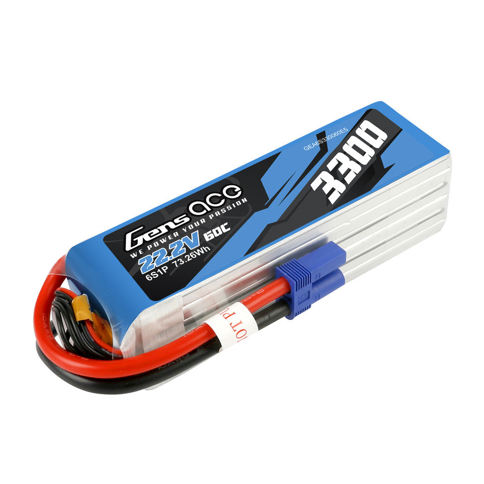 Gens Ace 3300mAh 6S 60C 22.2V Lipo Battery Pack With EC5 Plug