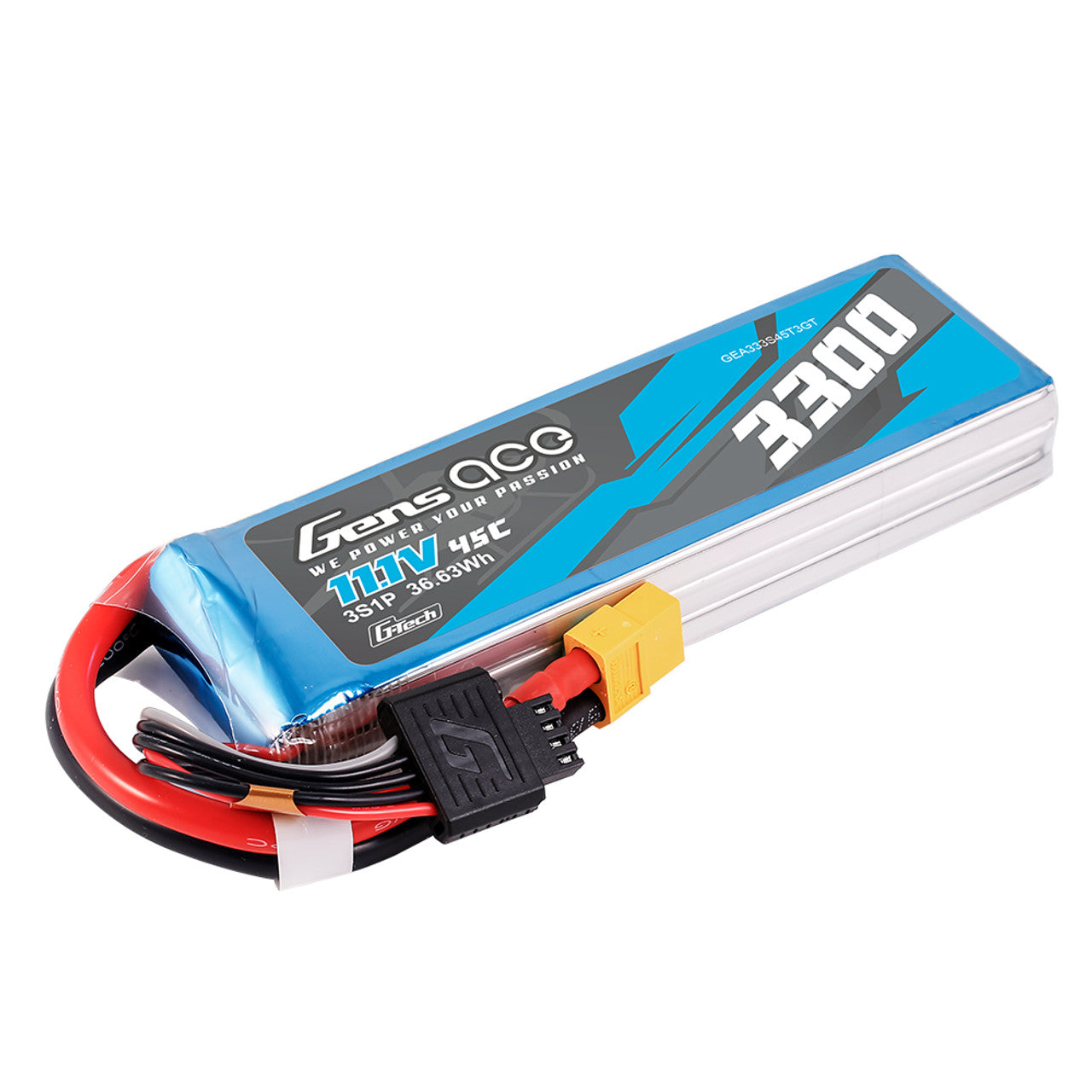 Gens Ace 3300mAh 3S 45C 11.1V G-Tech Lipo Battery Pack With EC3 And Deans Adapter