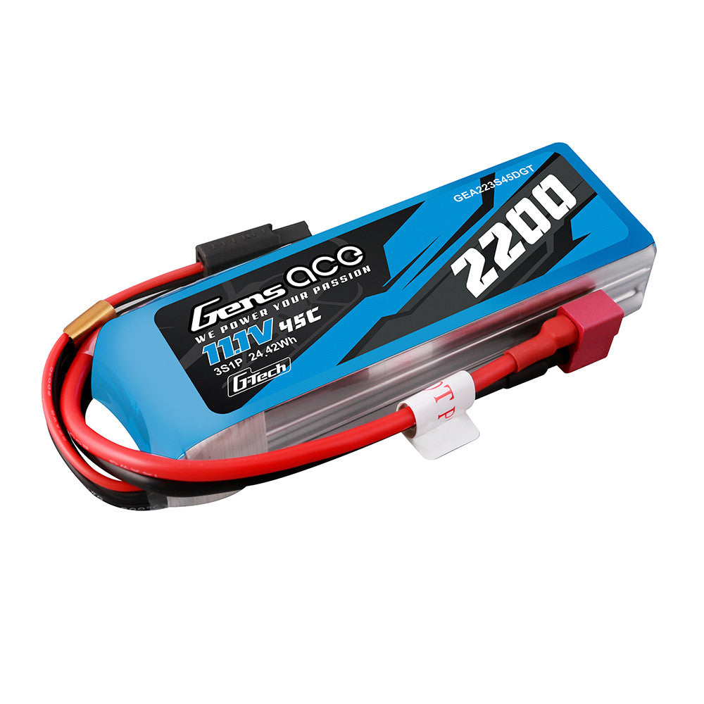 Gens ace 2200mAh 3S 45C 11.1V G-tech Lipo Battery Pack with Deans Plug
