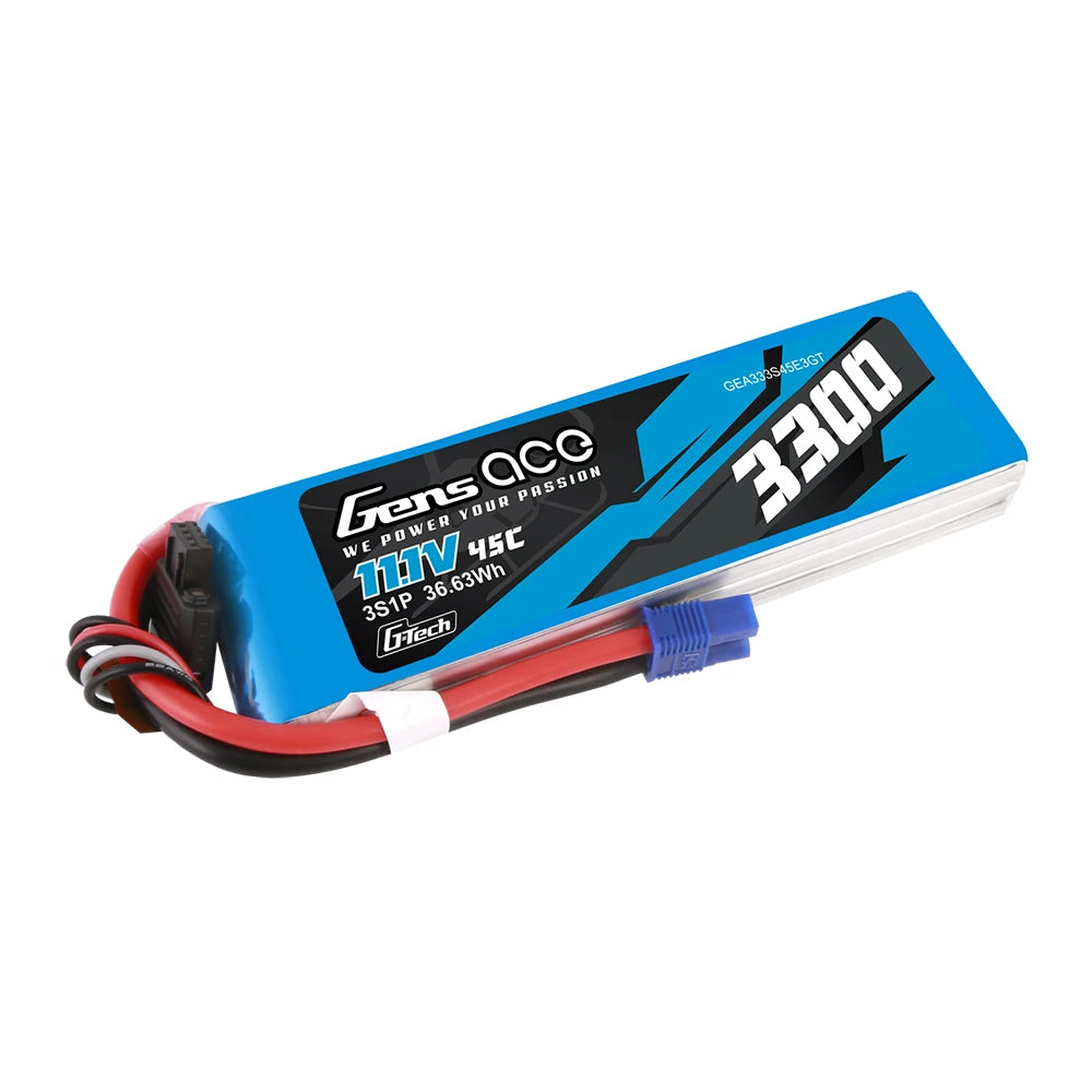 Gens ace 3300mAh 3S 45C 11.1V G-tech Lipo Battery Pack with EC3 Plug