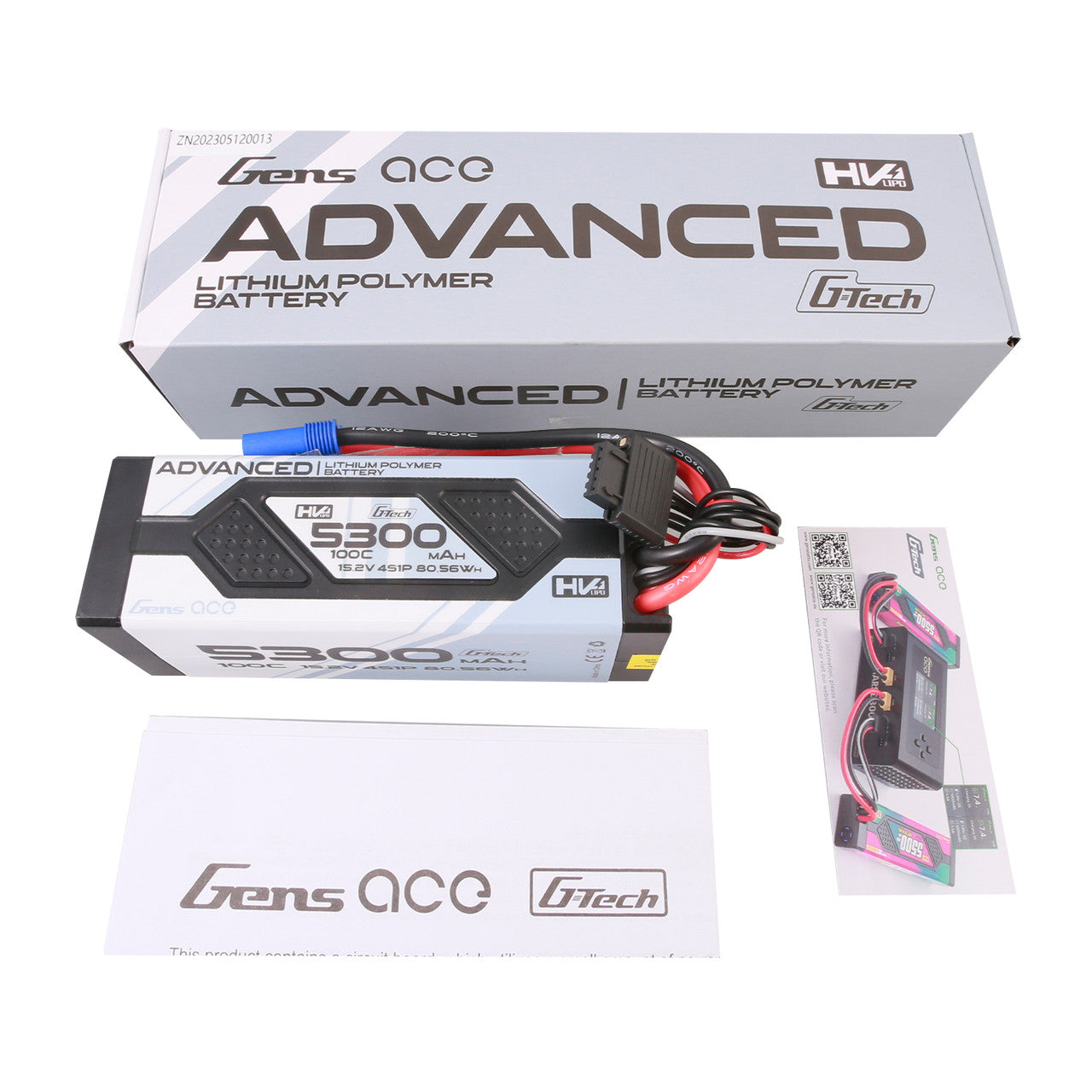 Gens Ace 5300mAh 4S 15.2V 100C High Voltage G-Tech Lipo Battery Pack With EC5 Plug