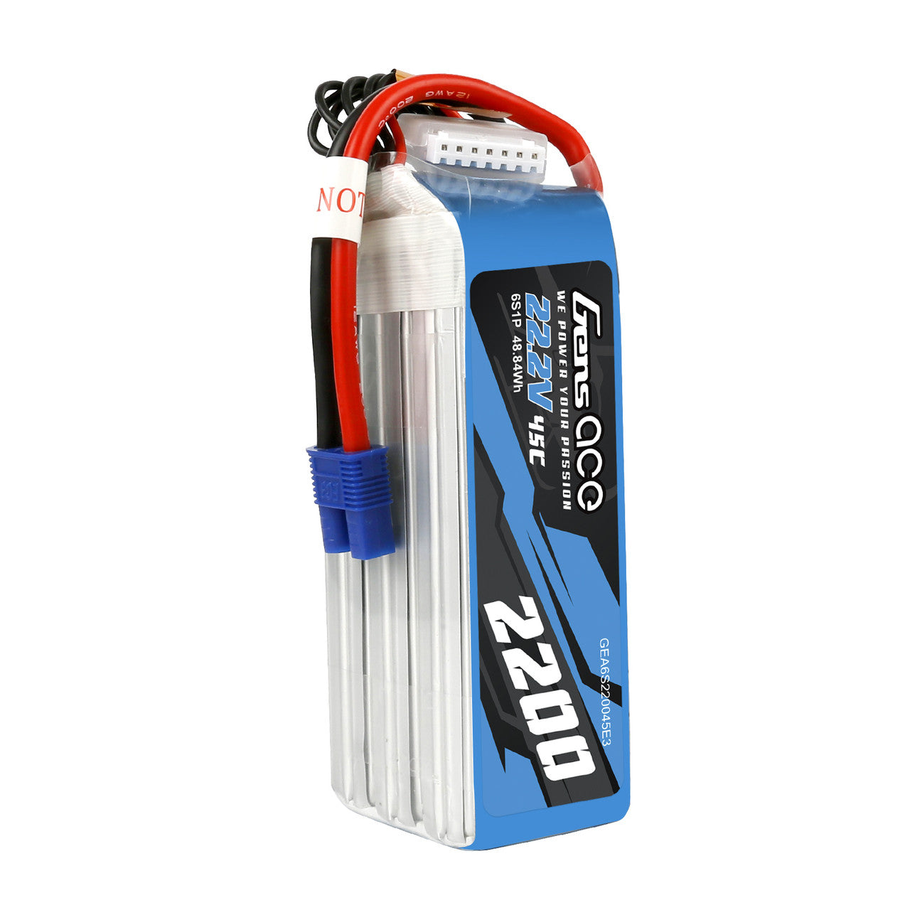 Gens Ace 2200mAh 6S 45C 22.2V Lipo Battery Pack With EC3 Plug
