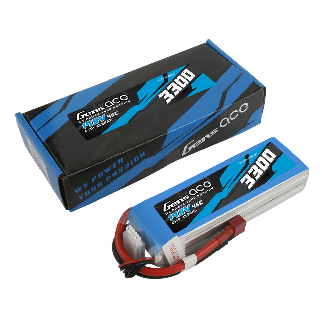 Gens Ace 3300mAh 4s 45C 14.8V Lipo Battery Pack With Deans Plug