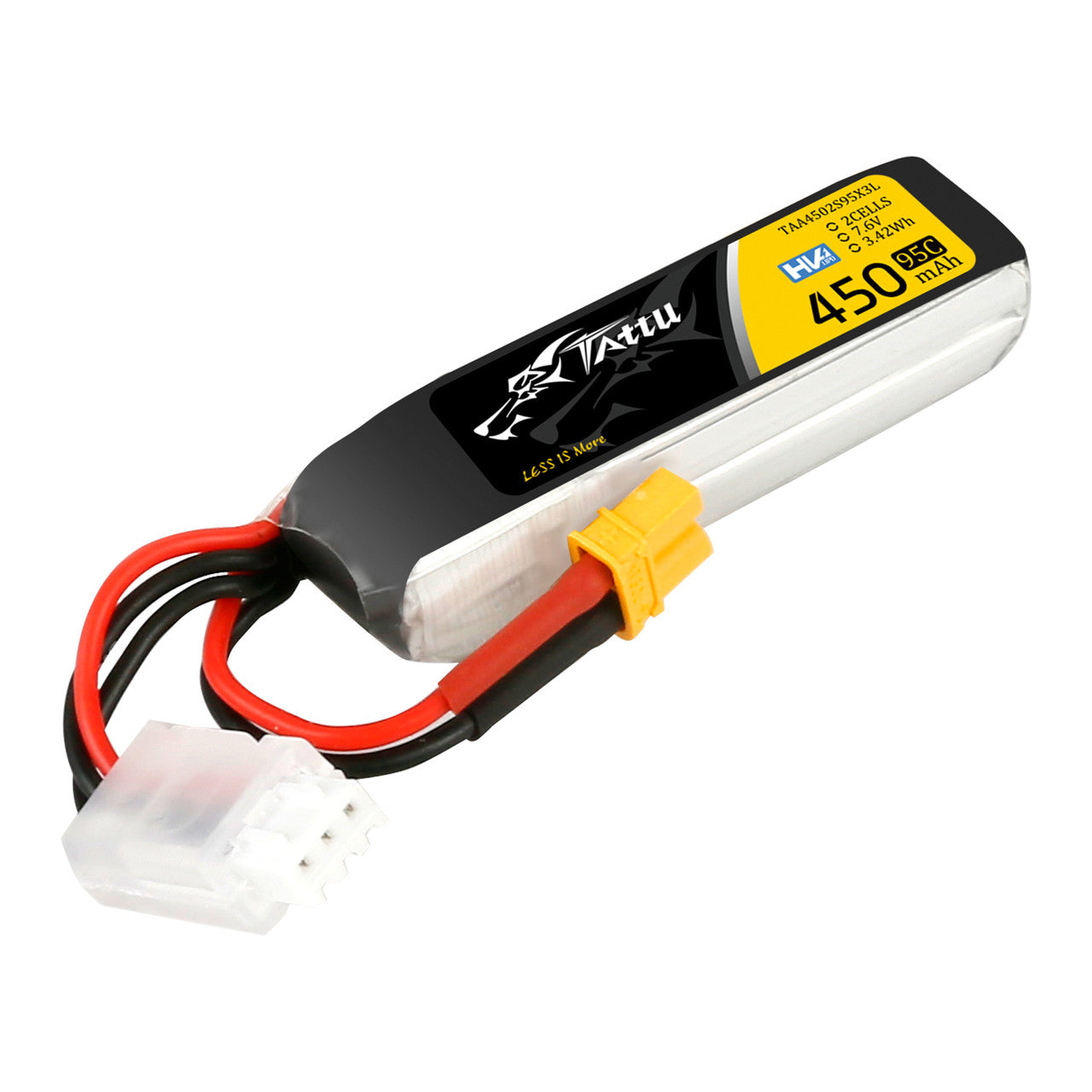 Tattu 450mAh 2s 95C 7.6V High Voltage Lipo Battery Pack with XT30 Plug - Long Pack
