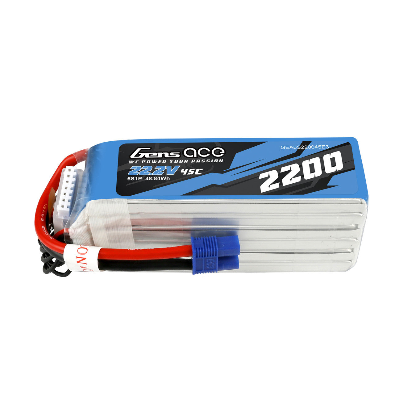 Gens Ace 2200mAh 6S 45C 22.2V Lipo Battery Pack With EC3 Plug