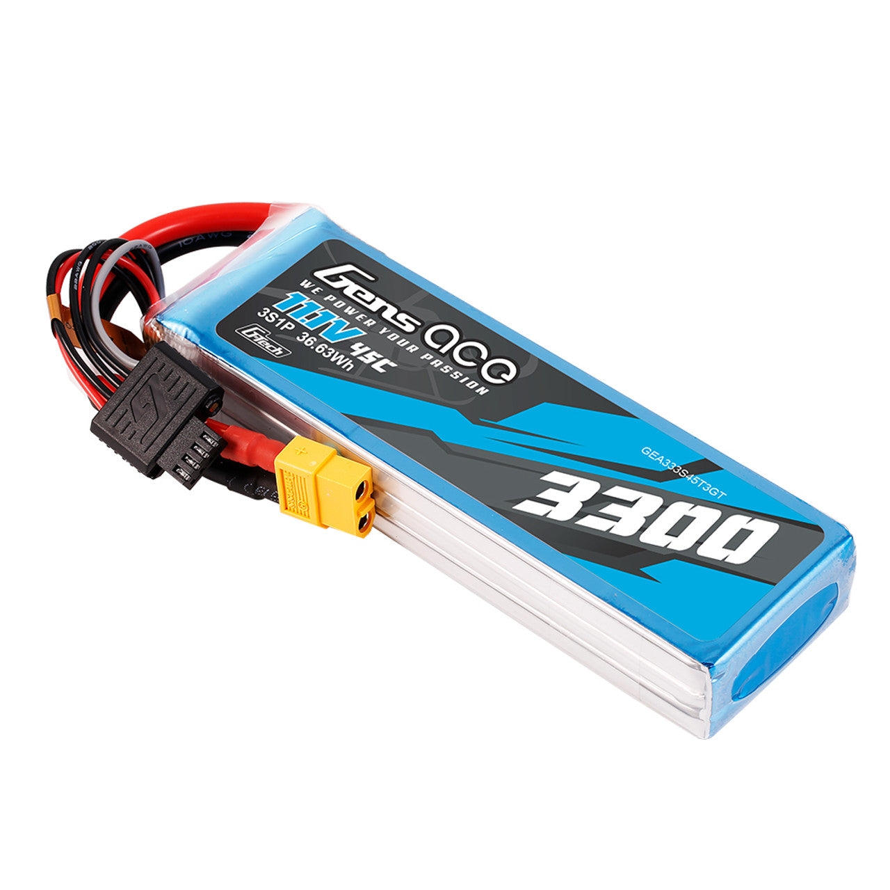 Gens Ace 3300mAh 3S 45C 11.1V G-Tech Lipo Battery Pack With EC3 And Deans Adapter