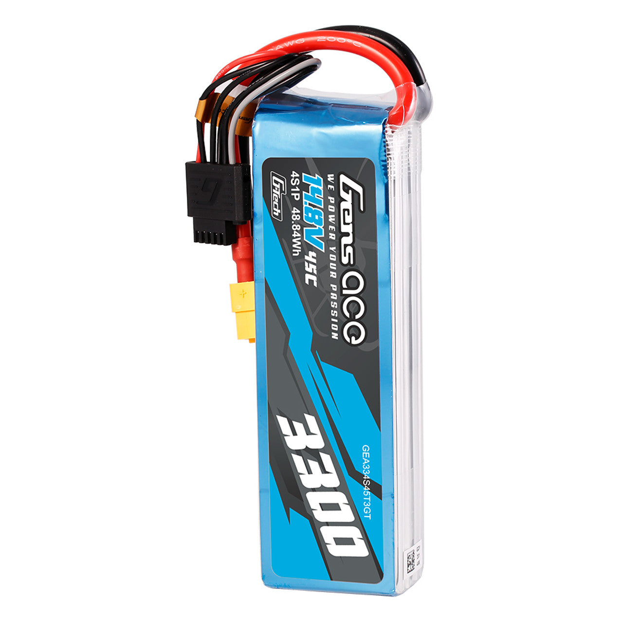 Gens Ace 3300mAh 4S 45C 14.8V G-Tech Lipo Battery Pack With EC3 And Deans Adapter