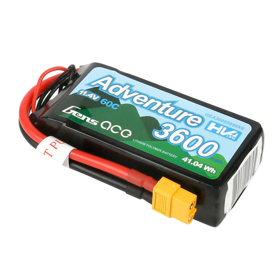 Gens Ace Adventure High Voltage 3600mAh 3S1P 11.4V 60C Lipo Battery With XT60 Plug