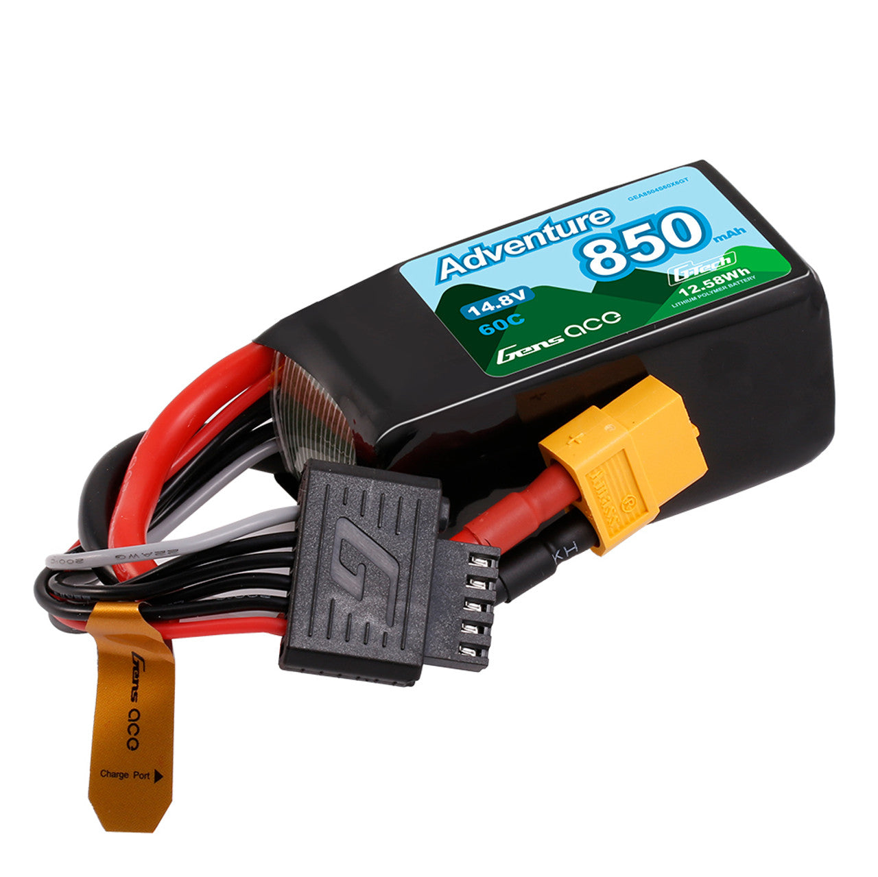Gens ace 850mAh 4S 14.8V 60C Adventure Series Lipo Battery Pack with XT60 Plug