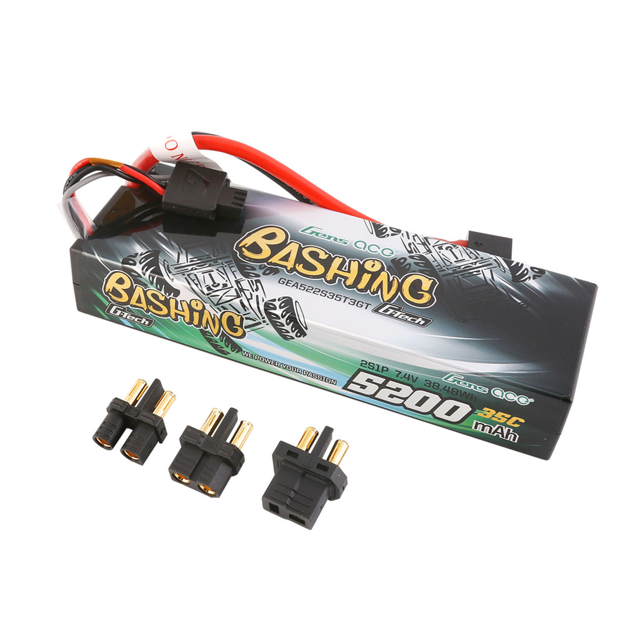 Gens Ace G-Tech Bashing Series 5200mAh 7.4V 2S1P 35C Car Lipo Battery Pack Hardcase 24# With EC3, Deans And XT60 Adapter