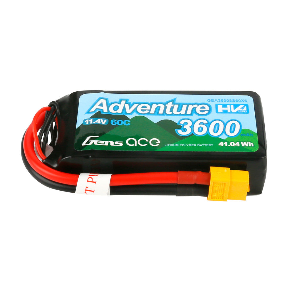 Gens Ace Adventure High Voltage 3600mAh 3S1P 11.4V 60C Lipo Battery With XT60 Plug