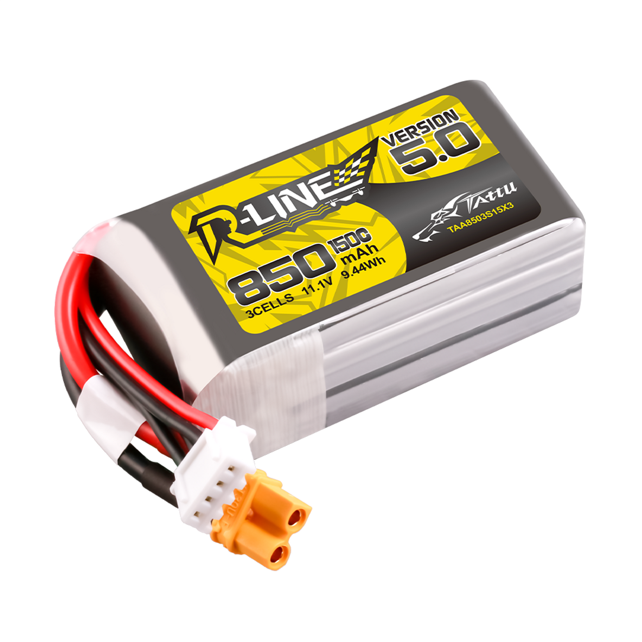 Tattu R-Line Version 5.0 850mAh 3S 11.1V 150C Lipo Battery Pack with XT30U-F Plug