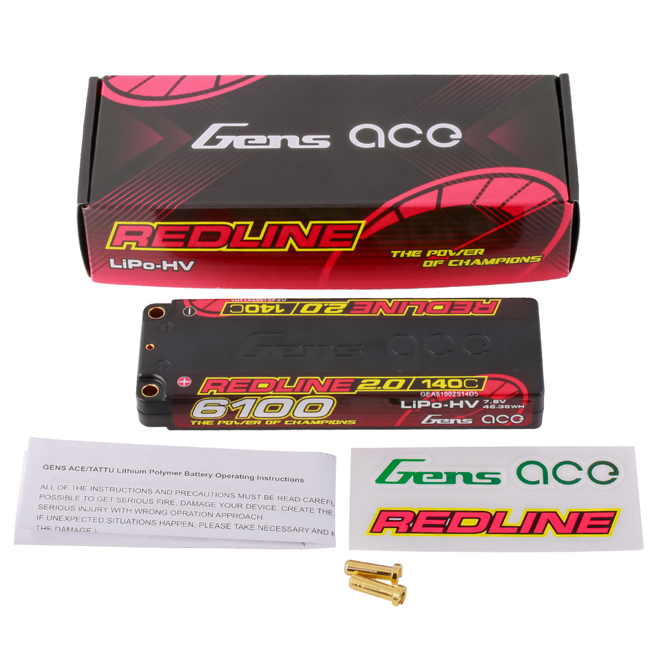Gens Ace 6100mAh 2S1P 140C 7.6V HardCase HV Redline 2.0 Series Lipo Battery