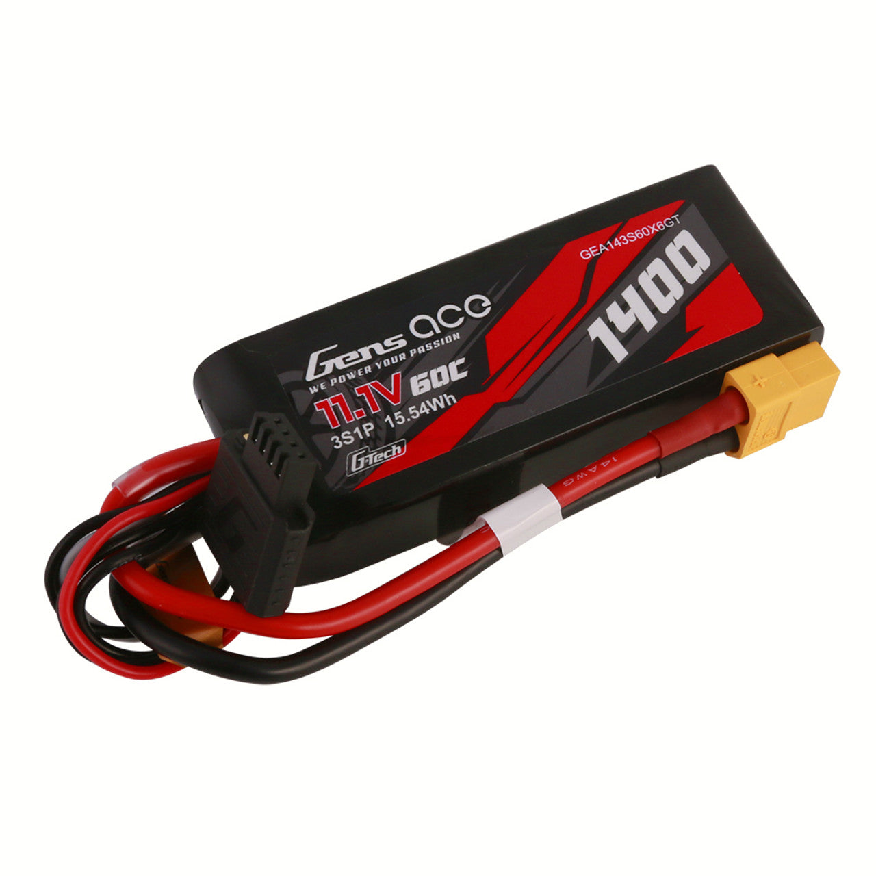 Gens Ace 1400mAh 11.1V 60C 3S1P G-Tech Lipo Battery Pack With XT60 Plu