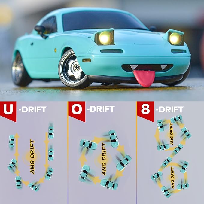 Teal 1/18 RC Drift Car, LD1804 Mini Mazda MX-5 Remote Control High Speed Drifting Car RTF, 2.4GHz RWD Miata RC Vehicles with Gyro LED Lights
