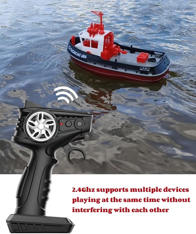 RC Boat, 1/72 RC Tugboat for Pools and Lakes, 2.4Ghz High-Speed Remote Control Boat with LED Lights and Low Battery Alarm