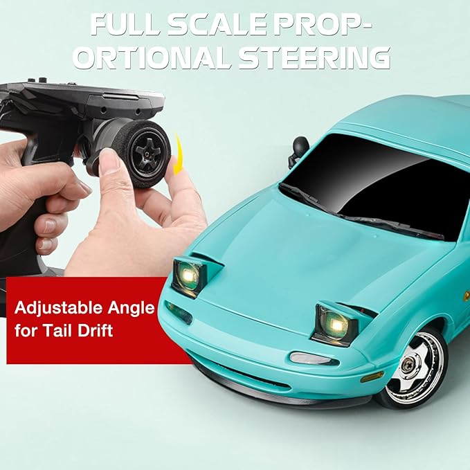 Teal 1/18 RC Drift Car, LD1804 Mini Mazda MX-5 Remote Control High Speed Drifting Car RTF, 2.4GHz RWD Miata RC Vehicles with Gyro LED Lights