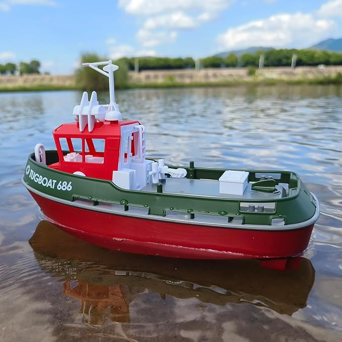 RC Boat, 1/72 RC Tugboat for Pools and Lakes, 2.4Ghz High-Speed Remote Control Boat with LED Lights and Low Battery Alarm