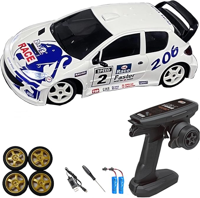 LDRC 2802PRO 1/28 Mini RC Drift Car GTR 2.4GHz 4WD RTR with Gyro and 4PCS Drift Tires Racing Radio Control Cars (White)