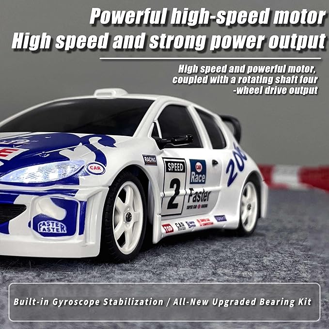 LDRC 2802PRO 1/28 Mini RC Drift Car GTR 2.4GHz 4WD RTR with Gyro and 4PCS Drift Tires Racing Radio Control Cars (White)