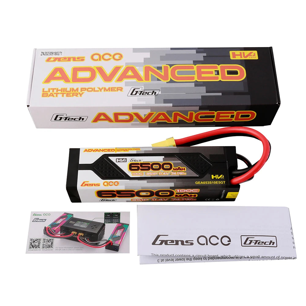 Gens ace 6500mAh 3S 11.4V 100C G-Tech Advanced HardCase Lipo Battery Pack 60# with EC5 Plug