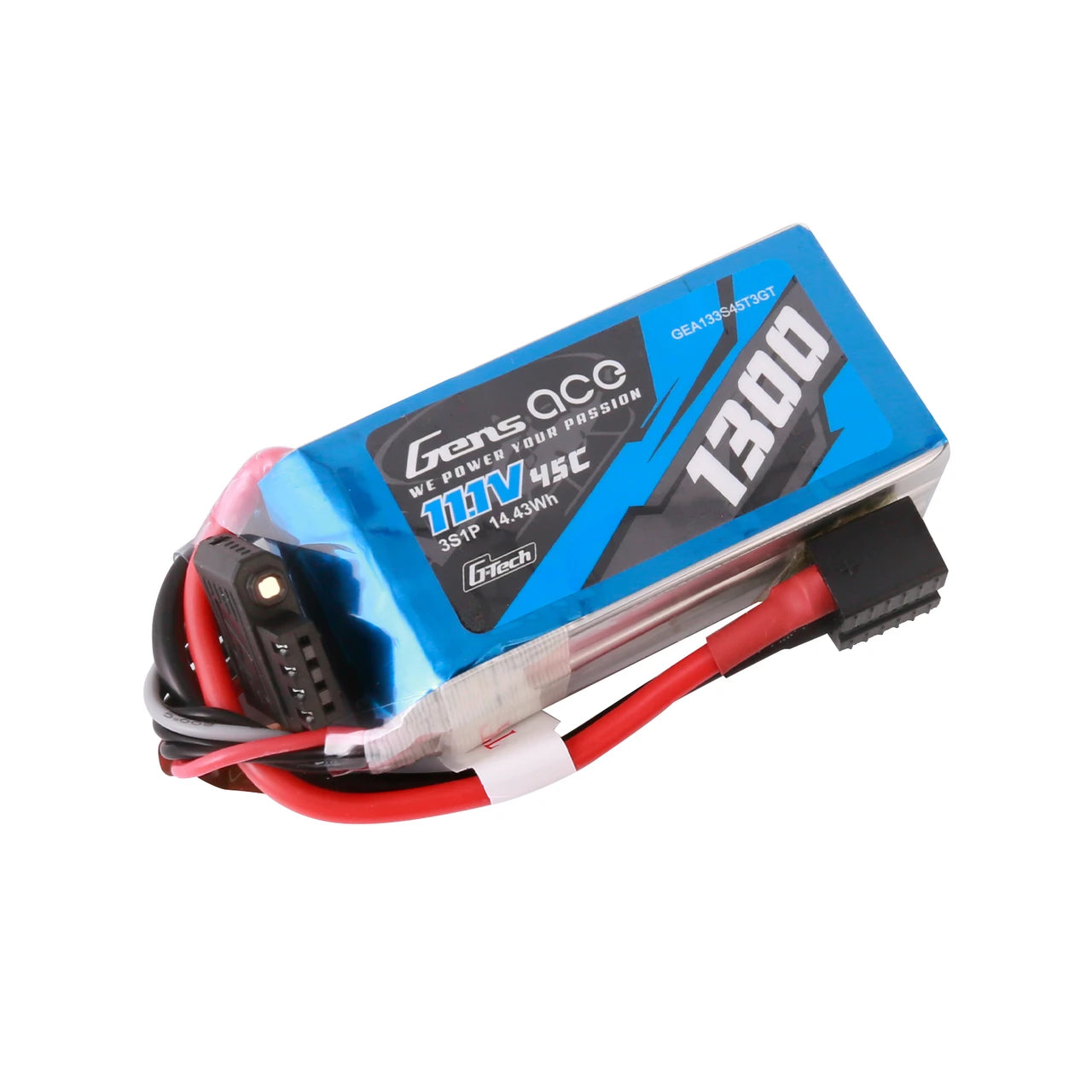 Gens ace 1300mAh 3S 45C 11.1V G-Tech Lipo Battery Pack with EC3 and Deans adapter
