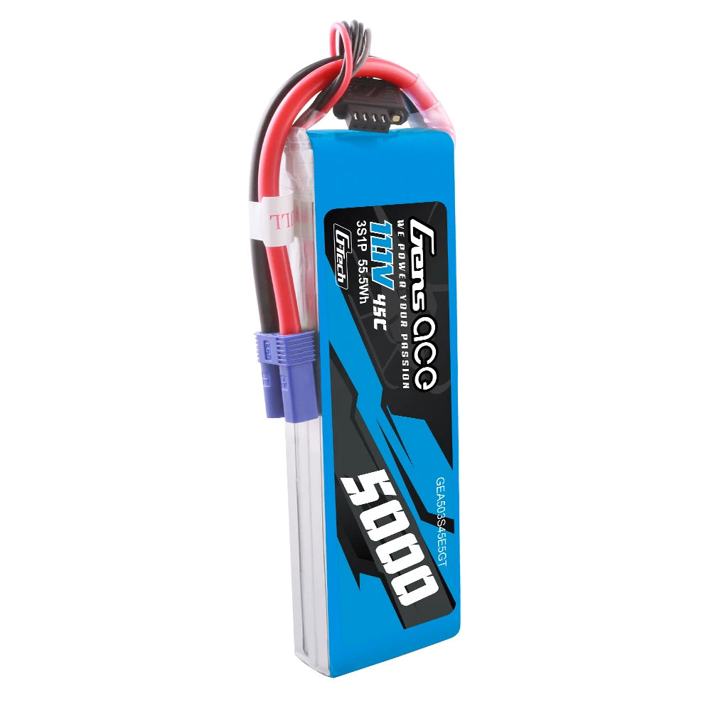 Gens ace 5000mAh 3S 45C 11.1V G-Tech Lipo Battery Pack with EC5 Plug