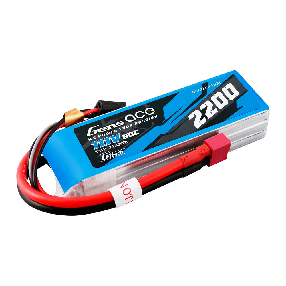 Gens ace 2200mAh 3S 60C 11.1V G-Tech Lipo Battery Pack with Deans Plug