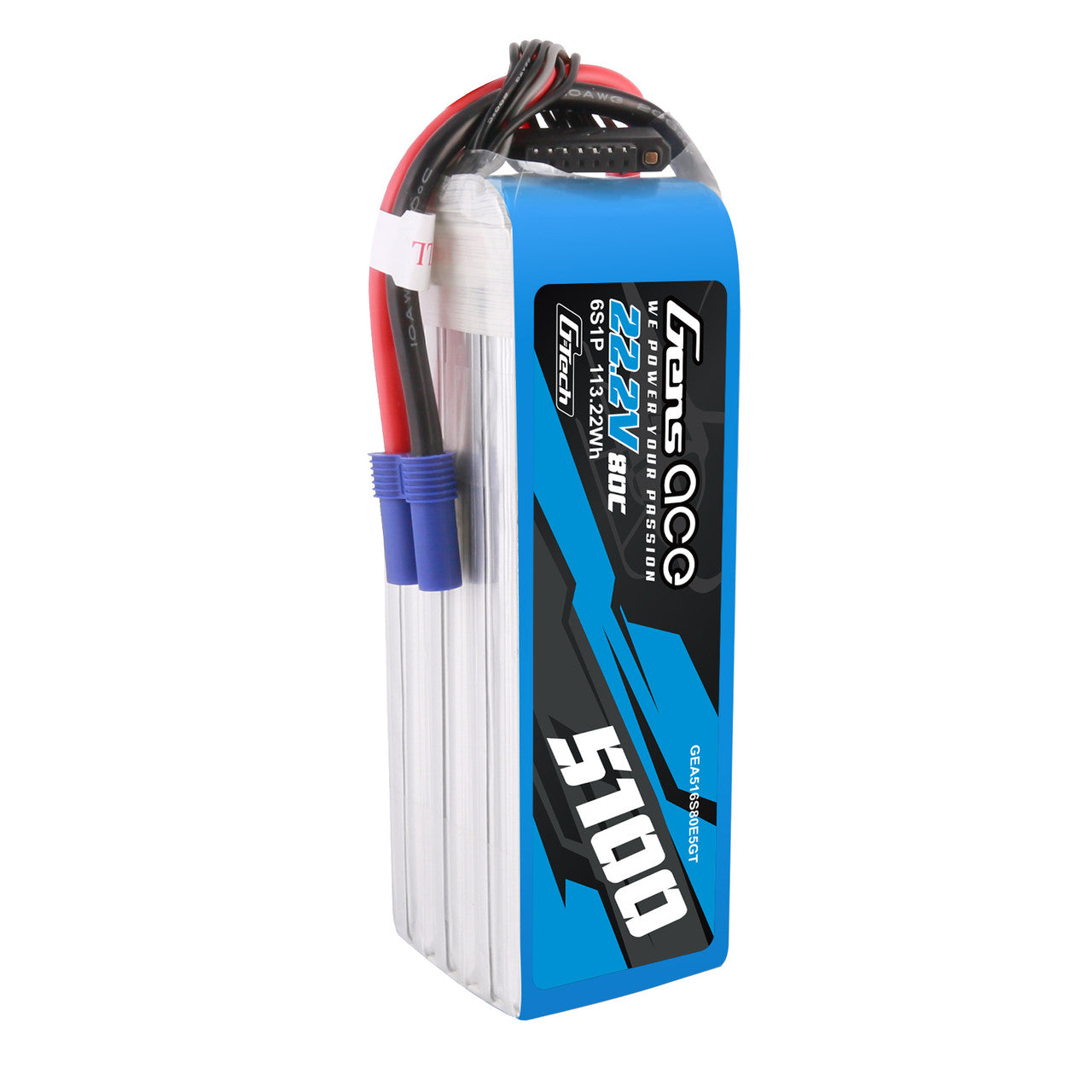 Gens Ace 5100mah 6S 80C 22.2V G-Tech Lipo Battery Pack With EC5 Plug