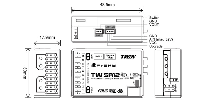 FrSky DUAL 2.4GHz TW SR12 Receiver