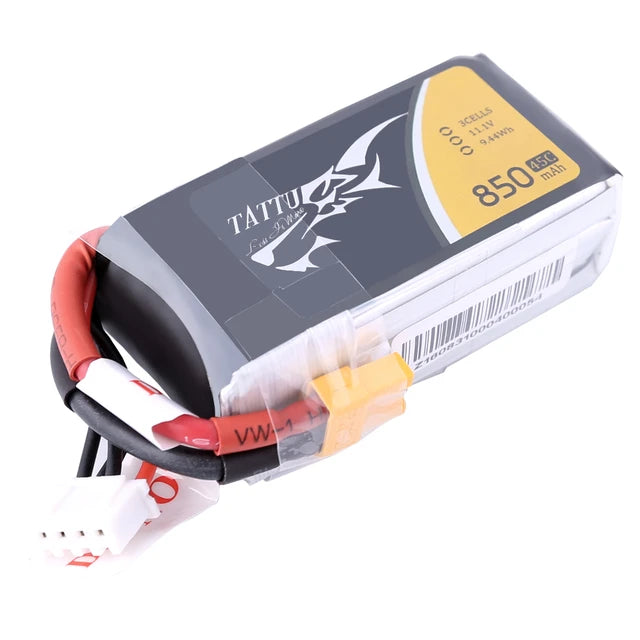 Tattu 850mAh 11.1V 45C 3S1P Lipo Battery Pack with XT30 plug