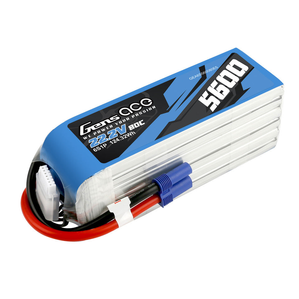 Gens ace 22.2V 80C 6S 5600mah Lipo Battery Pack with EC5 Plug