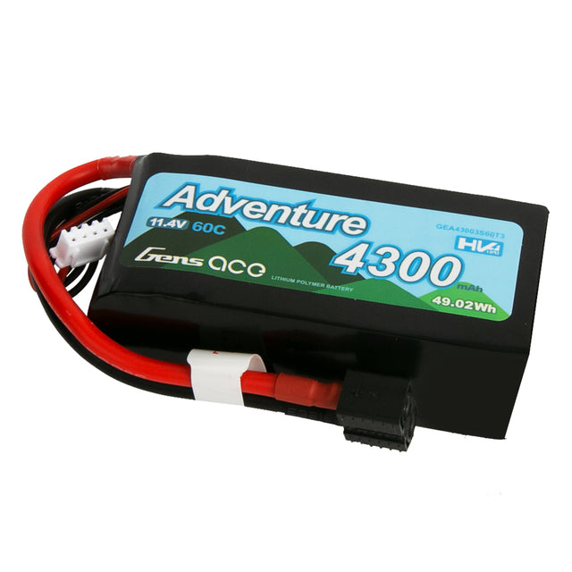 Gens Ace Adventure High Voltage 4300mAh 3S1P 11.4V 60C Lipo Battery With Deans And XT60 Adapter