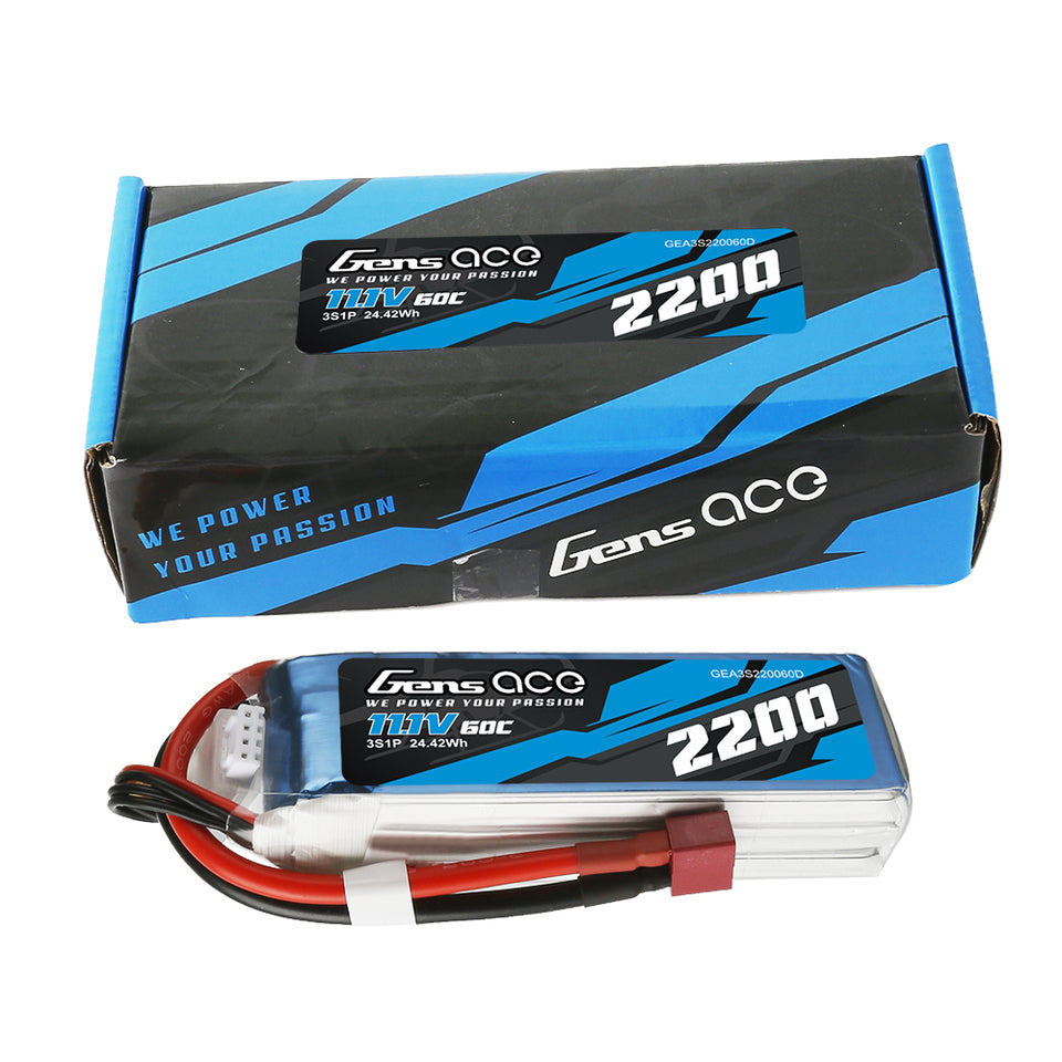 Gens ace 2200mAh 3S 60C 11.1V G-Tech Lipo Battery Pack with Deans Plug