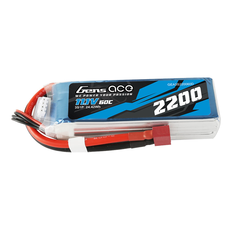 Gens ace 2200mAh 3S 60C 11.1V G-Tech Lipo Battery Pack with Deans Plug