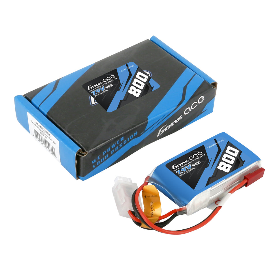 Gens Ace 800mAh 2S 7.4V 45C Lipo Battery Pack With JST-SYP Plug