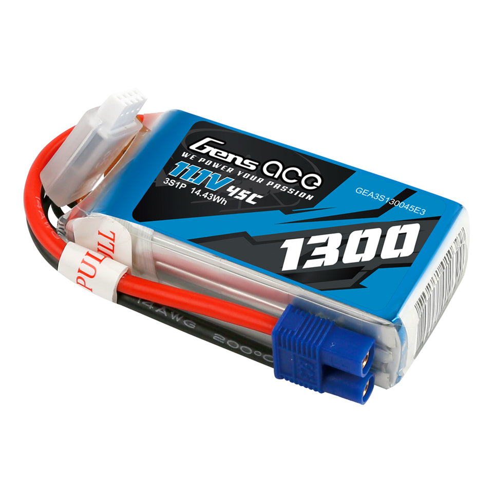 Gens Ace 1300mAh 45C 11.1V 3S1P Lipo Battery Pack With EC3 Plug For RC Plane