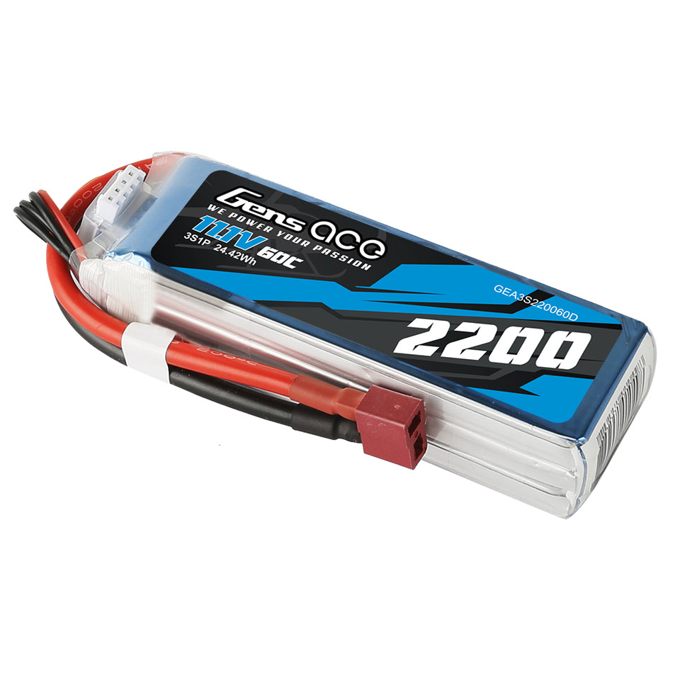 Gens ace 2200mAh 3S 60C 11.1V G-Tech Lipo Battery Pack with Deans Plug