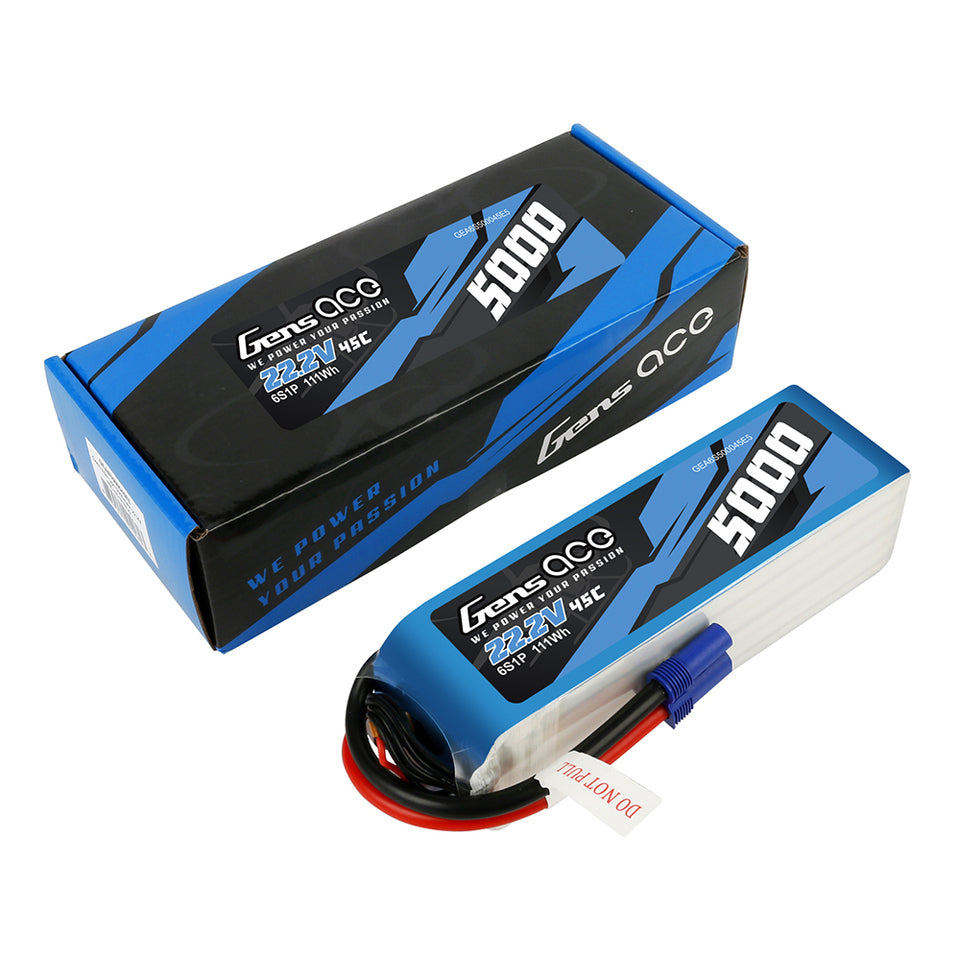 Gens Ace 5000mAh 6S 45C 22.2V G-Tech LiPo Battery Pack With EC5 Plug