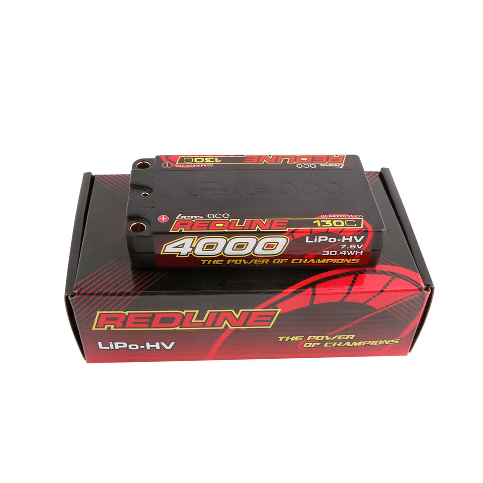 Gens Ace Redline Series 4000mAh 7.6V 130C 2S1P HardCase 65# HV Lipo Battery With 5.0mm Bullet LCG