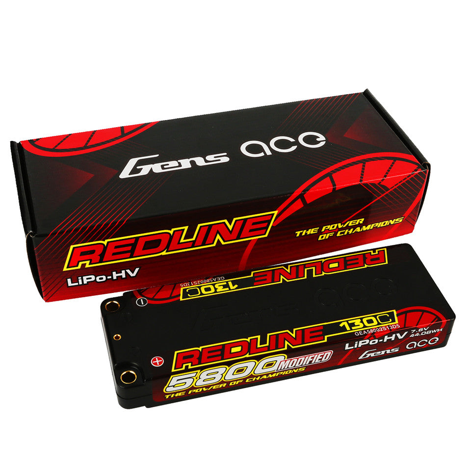 Gens Ace Redline Series 5800mAh 7.6V 130C 2S1P HardCase 56# HV Lipo Battery With 5.0mm Bullet