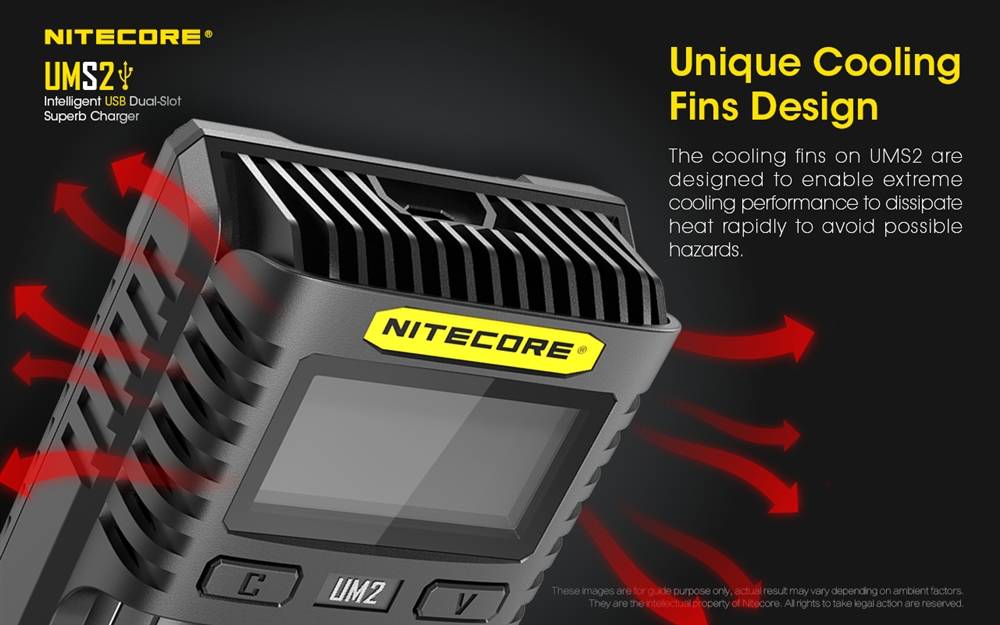 Nitecore UMS2 Dual-Slot USB Fast Charger for 18650 21700 batteries
