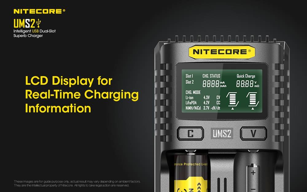 Nitecore UMS2 Dual-Slot USB Fast Charger for 18650 21700 batteries
