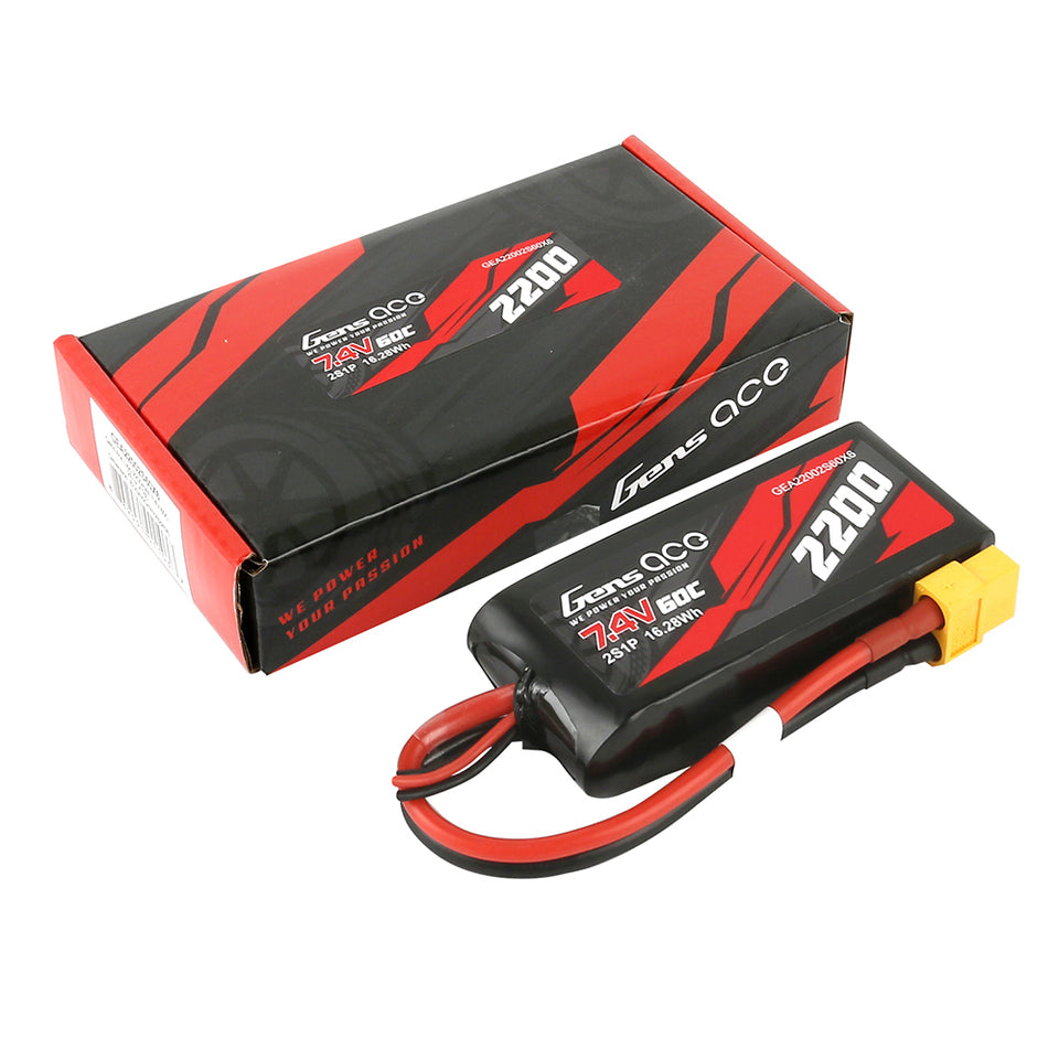 Gens Ace 60C 2S1P 7.4 V 2200mah Lipo Battery Pack With XT60 Plug