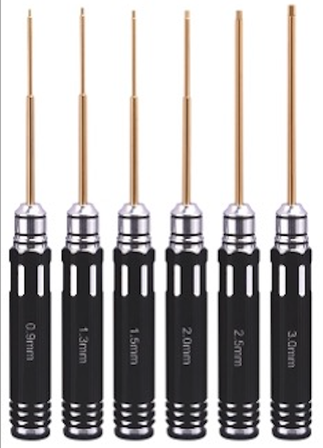 Hex Screw Driver Set Extended Titanium Nitride Coated Tips 6pcs Tools Kit (0.9mm 1.3mm 1.5mm 2.0mm 2.5mm 3.0mm)
