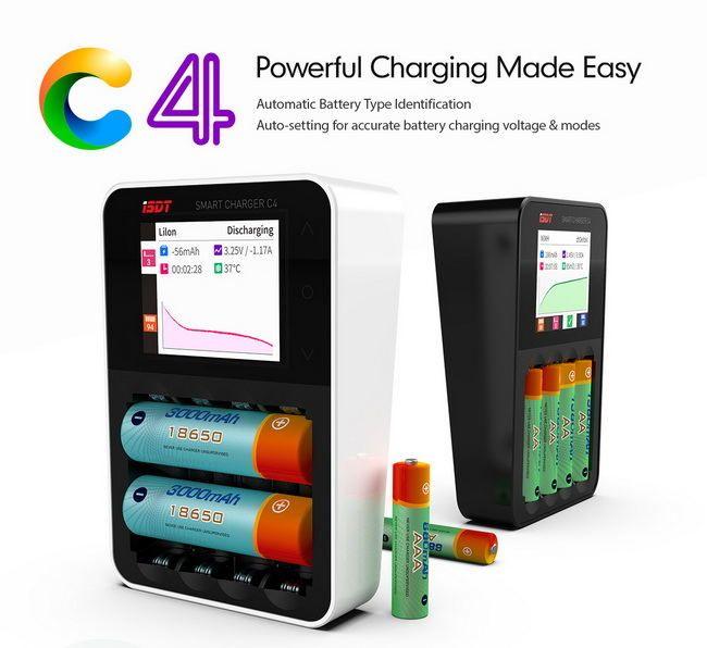ISDT C4 8A Touch Screen Smart Battery Charger With USB Output For 18650 26650 AA AAA Battery