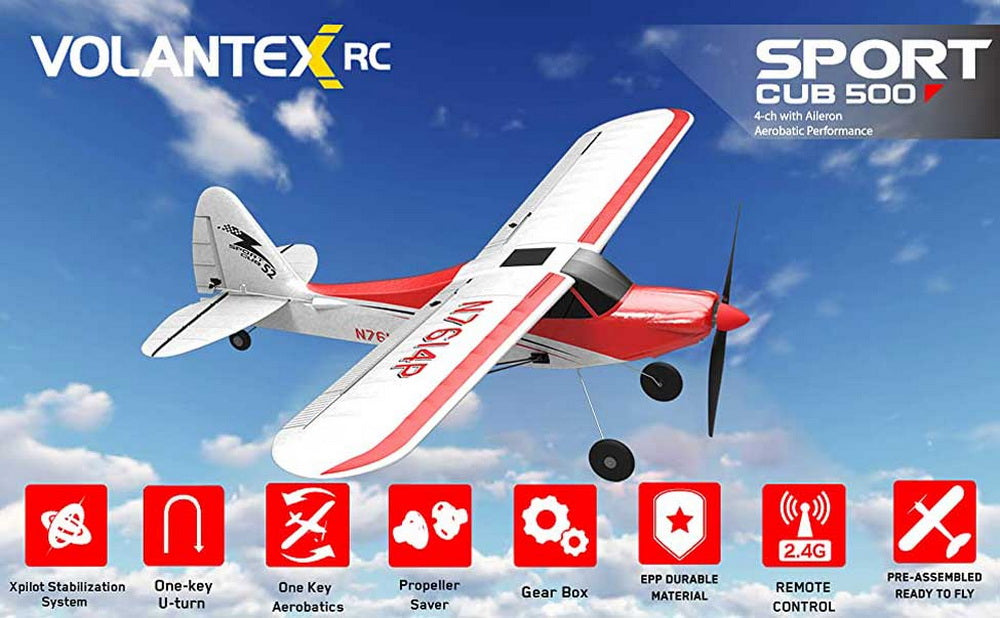 VOLANTEX RC Sport Cub 500 4Ch RC Trainer Airplane w- 6-Axis Gyro One-key Aerobatic Park flyer (761-4) RTF