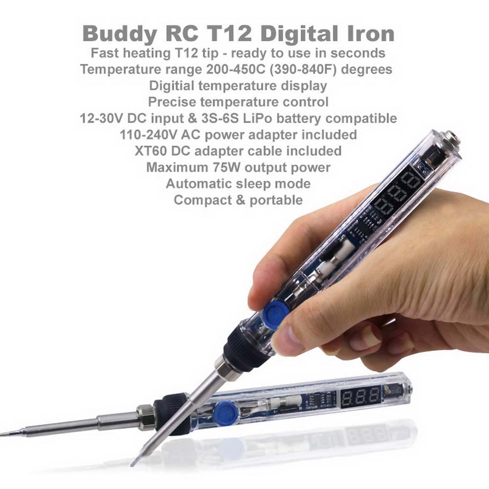 Buddy RC T12 Digital Fast Heating Soldering Iron with 2 Tips & Power Adapter